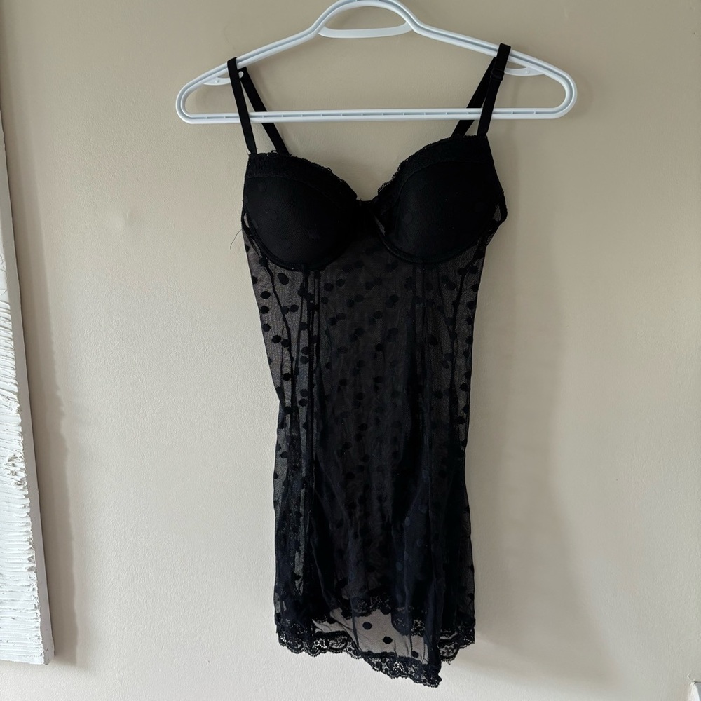 Rampage Sheer Black Polka Dot Chemise
